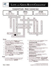 Latin and Greek Roots Challenge - Year 1 - Level 3 Teacher's Guide - Crossword