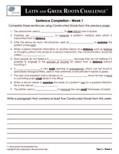 Latin and Greek Roots Challenge - Year 1 - Level 3 Student Workbook - Sentence Completion