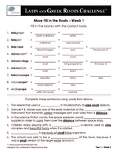 Latin and Greek Roots Challenge - Year 1 - Level 2 Student Workbook - Sentence Completion