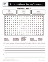 Latin and Greek Roots Challenge - Year 1 - Level 2 Student Workbook - Word Find