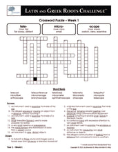 Latin and Greek Roots Challenge - Year 1 - Level 3 Student Workbook - Crossword