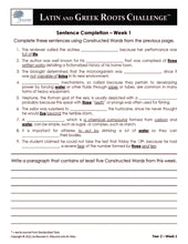 Latin and Greek Roots Challenge - Year 2 - Level 3 Student Workbook - Sentence Completion