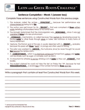 Latin and Greek Roots Challenge - Year 2 - Level 3 Teacher's Guide - Sentence Completion