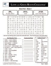 Latin and Greek Roots Challenge - Year 1 - Level 3 Student Workbook - Word Find