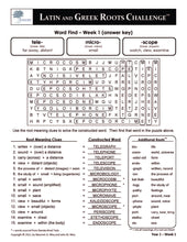 Latin and Greek Roots Challenge - Year 1 - Level 3 Teacher's Guide - Word Find
