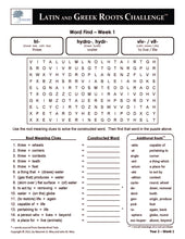 Latin and Greek Roots Challenge - Year 2 - Level 3 Student Workbook - Word Find