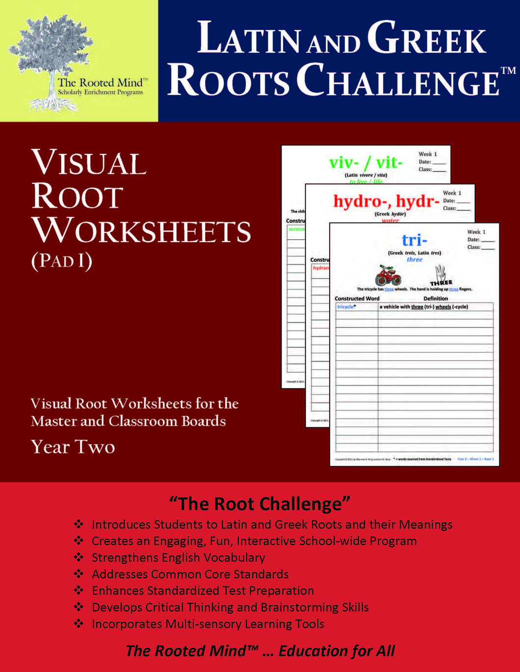 Latin and Greek Roots Challenge - Visual Root Worksheets (Pad I) - Year 2